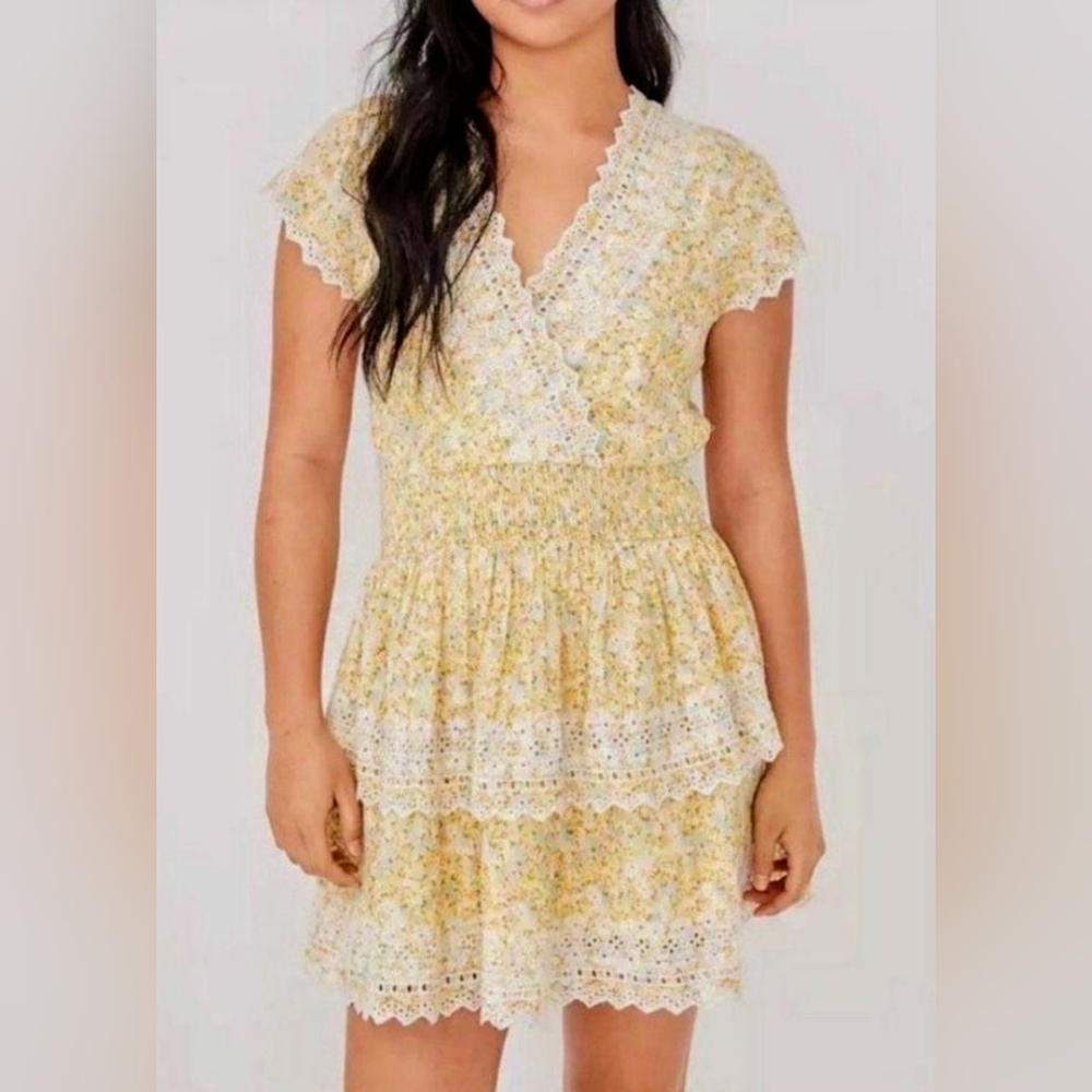 American Eagle Linen Blend Garden Party Floral Eyelet Wrap Dress sz M